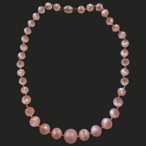 Vintage Blush Pink Moonglow Lucite Bead Necklace Hand Knotted 18" Hidden Clasp